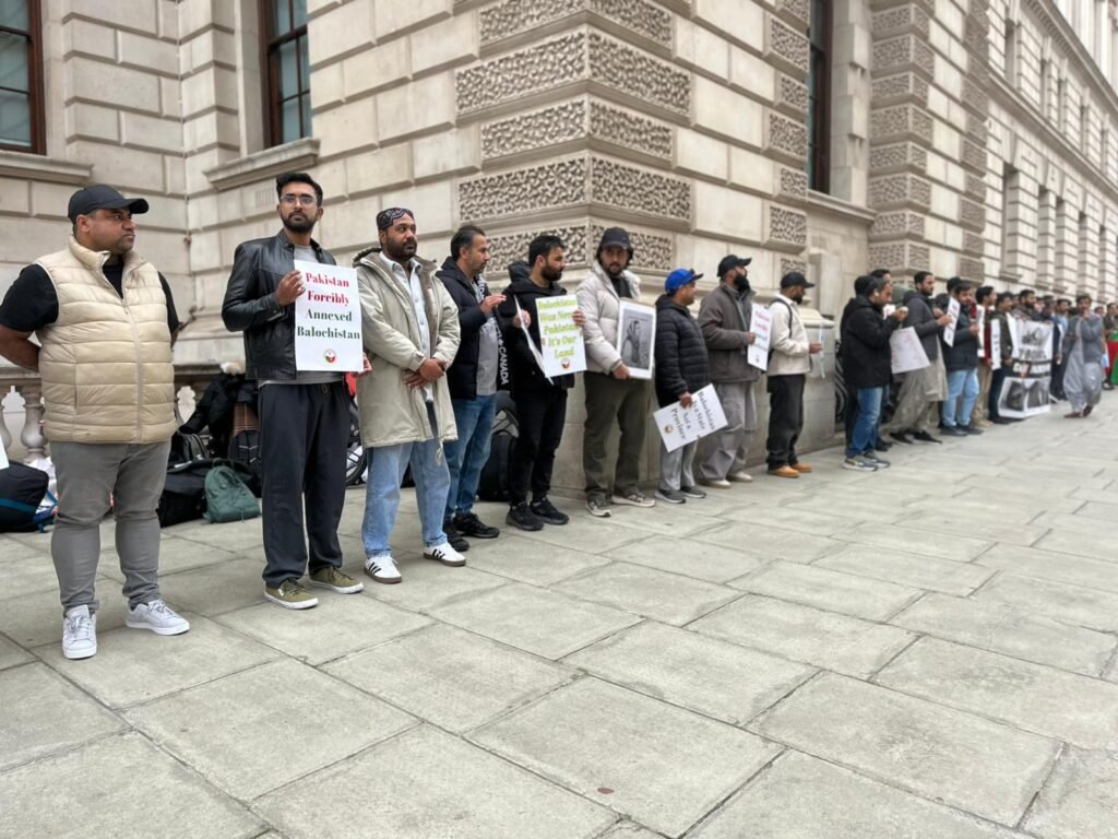 BNM Protest in London Against State Atrocities on Baloch People — JSFM Stands in Solidarity
London, 18 October 2025 —
A protest organized by the Baloch National Movement (BNM) was held in London today against Pakistan’s ongoing military operations, enforced disappearances, and human rights violations in Zehri, Balochistan.
The demonstration was joined by Chairman of Jeay Sindh Freedom Movement (JSFM) Sohail Abro,
along with Usama Soomro from JSFM Wales UK and other JSFM activists.