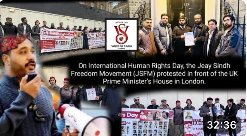 On International Human Rights Day, the Jeay Sindh Freedom Movement (JSFM) staged a major protest outside 10 Downing Street, the official residence of the British Prime Minister