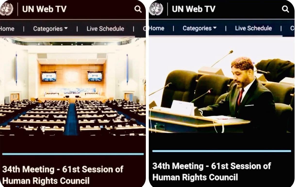 Sohail Abro, Chairman JSFM today on Tuesday 17 March 2026 presented intervention in the 61th session of UN Human Rights Council in Geneva Switzerlands: He highlighted enforced disappearances, extrajudicial killings, of Sindhi Baloch, Pushtoons and others and UN supervised refrendum in Sindh for Freedom.